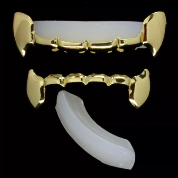 Vampire 14Kt Top and Bottom Bar Grillz/ Dracula - Picture 1 of 5